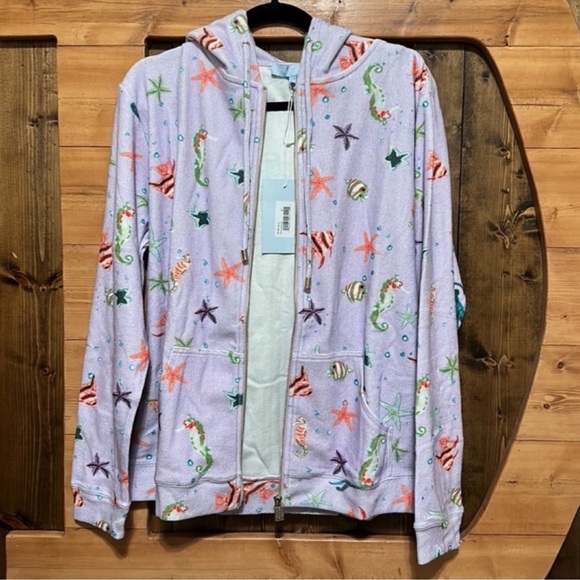 Hill House The Allie Zip-Up Hoodie Jacket in Sea Creatures - Picture 2 of 5